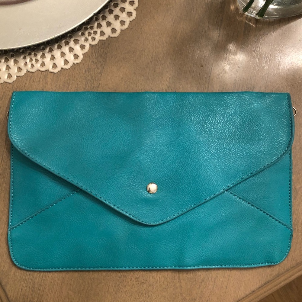 Vintage Y2K Teal Turquoise Envelope Clutch Purse Bag